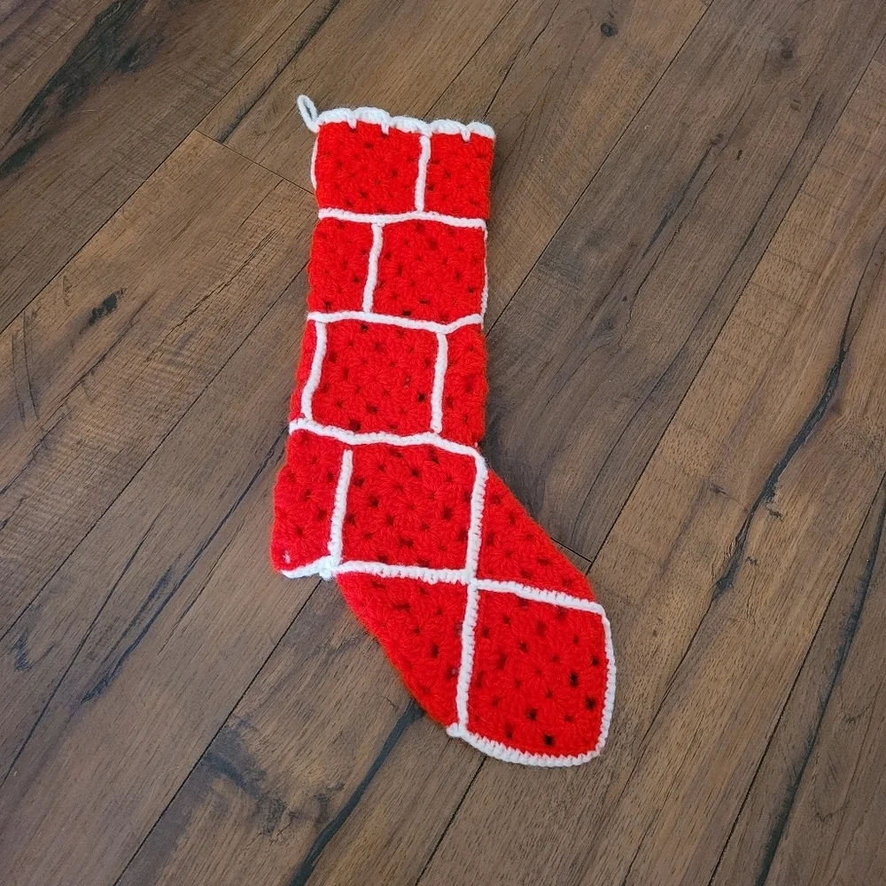 Vintage 70's‎ Christmas Granny Square Handmade Stockings Set of 2